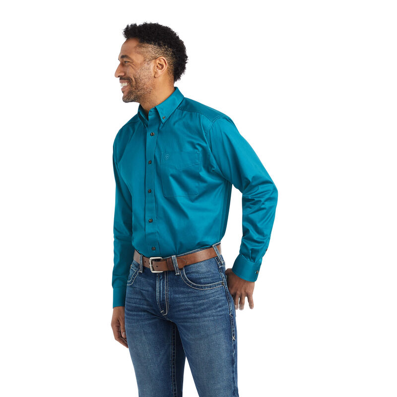 Camisas Ariat Solid Twill Azules Hombre - Chile 537-BDAMIC